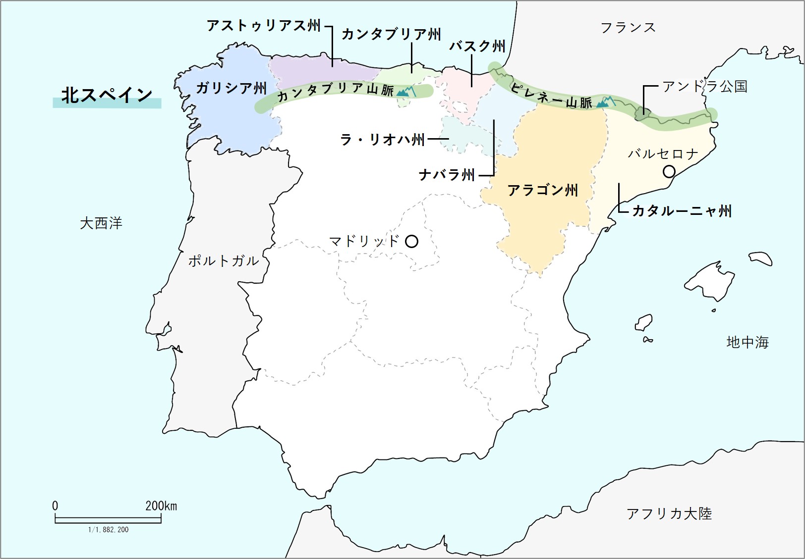 北スペインの地図